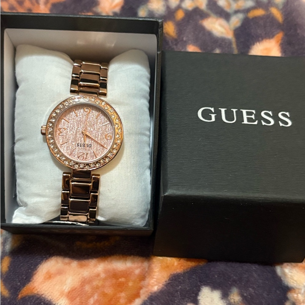 GUESS Women's Watch with Rose Gold and Crystal Accents